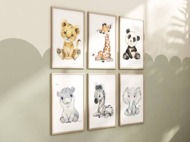 Safari Prints, Jungle Nursery Decor, Boys Bedroom Animals, Girls Baby Girl - image 1