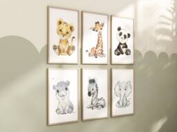 Safari Prints, Jungle Nursery Decor, Boys Bedroom Animals, Girls Baby Girl - thumbnail 1