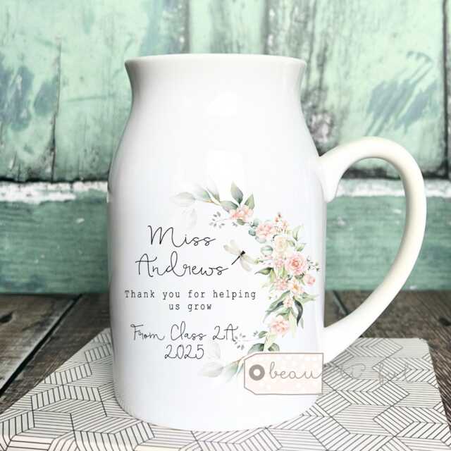 Personalised Thank You Teacher Gift Teaching Assistant Nursery Mentor Helping Me To Grow Quote Ceramic Small Jug Mug Vase - image 1