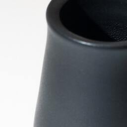Hand Thrown Vase Form Stoneware Fired in A Satin Finish Semi-Matte Black Glaze With Manganese Oxide Stained Flange Ring - thumbnail 3
