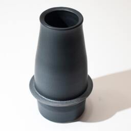 Hand Thrown Vase Form Stoneware Fired in A Satin Finish Semi-Matte Black Glaze With Manganese Oxide Stained Flange Ring - thumbnail 2