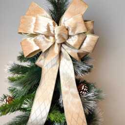 Gold Champagne Velvet Bow Wreath Christmas Tree Topper Harlequin Lantern Bow Xmas Decorations Wedding - thumbnail 2