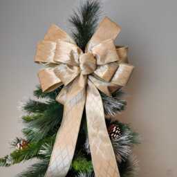 Gold Champagne Velvet Bow Wreath Christmas Tree Topper Harlequin Lantern Bow Xmas Decorations Wedding - thumbnail 3