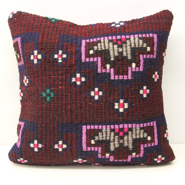 Handmade Kilim Pillow Cover 18x18, Oriental Chevron Design - image 1