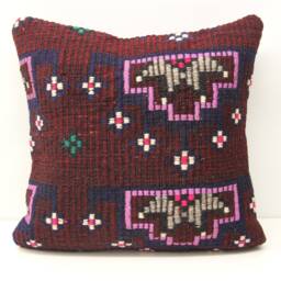 Handmade Kilim Pillow Cover 18x18, Oriental Chevron Design - thumbnail 1