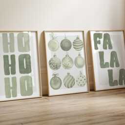 Christmas Wall Art Prints Set - Green Decor Posters Winter Gallery Watercolour Xmas Decoration - Seasonal Home - thumbnail 2