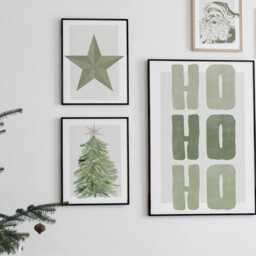 Christmas Wall Art Prints Set - Green Decor Posters Winter Gallery Watercolour Xmas Decoration - Seasonal Home - thumbnail 3