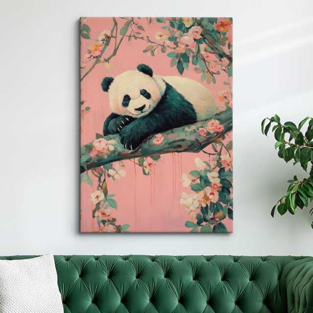 Panda Sleeping Flowers Abstract Oil Painting Framed Print & Canvas Portrait Wall Art Poster Home Decor Interior Animal Lover Gift - image 1