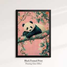 Panda Sleeping Flowers Abstract Oil Painting Framed Print & Canvas Portrait Wall Art Poster Home Decor Interior Animal Lover Gift - thumbnail 2