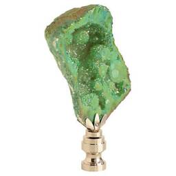 Iridescent Split Geode Lamp Finials On Shiny Chrome Hardware - A Matching Pair Of Titanium Quartz Toppers in Green - thumbnail 3
