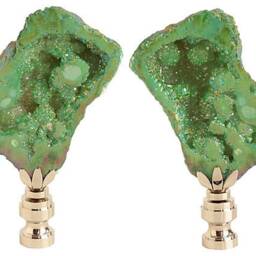 Iridescent Split Geode Lamp Finials On Shiny Chrome Hardware - A Matching Pair Of Titanium Quartz Toppers in Green - thumbnail 2