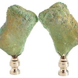 Iridescent Split Geode Lamp Finials On Shiny Chrome Hardware - A Matching Pair Of Titanium Quartz Toppers in Green - thumbnail 4