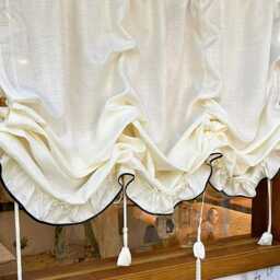 Elegant Tie Up Curtain Farmhouse Adjustable Curtain With Black Trim