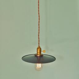 Vintage Industrial Hanging Light - Machine Age Minimalist Bare Bulb Pendant Lamp, Flat Steel Shade - thumbnail 3
