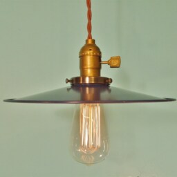 Vintage Industrial Hanging Light - Machine Age Minimalist Bare Bulb Pendant Lamp, Flat Steel Shade - thumbnail 2