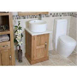 Cloakroom Bathroom Vanity Unit Oak Quartz Stone Ceramic Wash Basin 309Wqcbc - thumbnail 3