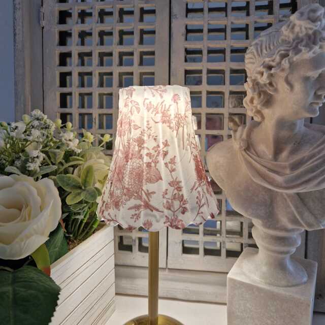 Cordless Touch Lamp.beautiful Decoupaged Red/Dark Pink Floral Toile Usb Rechargeable Table Lamp.cordless Lamp - image 1
