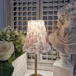 Cordless Touch Lamp.beautiful Decoupaged Red/Dark Pink Floral Toile Usb Rechargeable Table Lamp.cordless Lamp