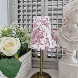 Cordless Touch Lamp.beautiful Decoupaged Red/Dark Pink Floral Toile Usb Rechargeable Table Lamp.cordless Lamp - thumbnail 2
