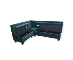 Fluted Back Highland Green Velvet Kitchen Under Seat Storage Corner Booth Bench Seating ... Any Colour Or Fabric Bespoke Made To Measure