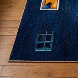 Hand Tufted Wall Rug Art, Abstract Night Window Scene, Blue Minimalist Textile Hanging, Modern Aesthetic Home Decor, Handmade Wool - thumbnail 3