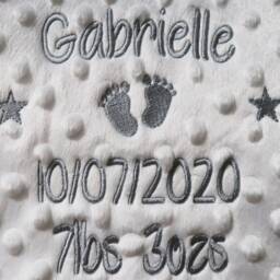 Personalised Baby Blanket Luxury Bubble Style White Round Font Name Date Weight Print - thumbnail 2