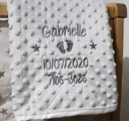 Personalised Baby Blanket Luxury Bubble Style White Round Font Name Date Weight Print - thumbnail 1