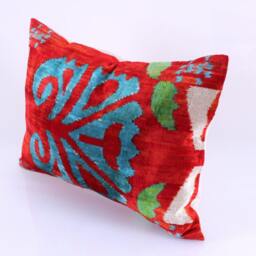 Ikat Velvet Pillow Cover, Handmade Cushion, Decorative Throw Pillow, Boho Cushion Turkish Home Decor - thumbnail 3