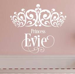 Princess Wall Decal Crown Wall Decal Vinyl Sticker Decals Girls Room Design Name Princess Nursery Decor Personalized Shabby Chic - thumbnail 1