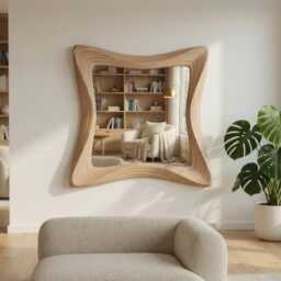 Live Edge Mirror. Organic Wavy Wooden Mirror - Sculptural Modern Wall Handcrafted Natural Wood - thumbnail 3