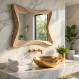 Live Edge Mirror. Organic Wavy Wooden Mirror - Sculptural Modern Wall Handcrafted Natural Wood - thumbnail 2