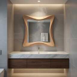 Live Edge Mirror. Organic Wavy Wooden Mirror - Sculptural Modern Wall Handcrafted Natural Wood - thumbnail 4