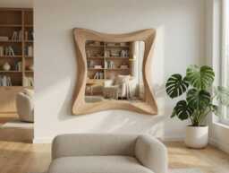 Live Edge Mirror. Organic Wavy Wooden Mirror - Sculptural Modern Wall Handcrafted Natural Wood - thumbnail 1