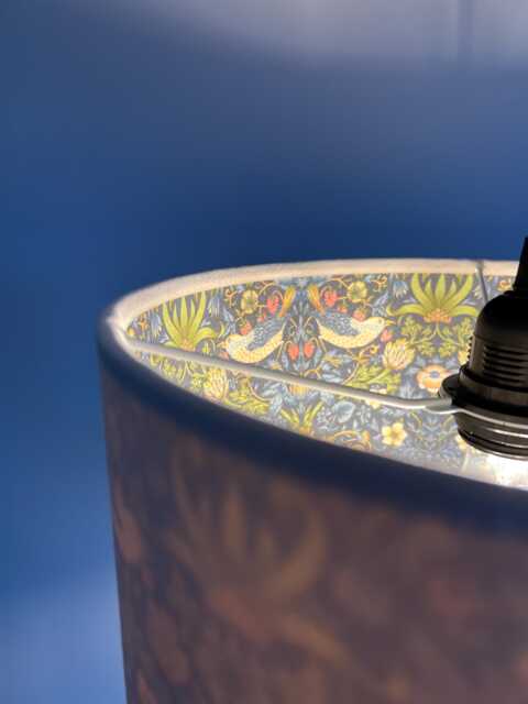Cream Velvet Drum Lampshade/ Ceiling Shade William Morris Strawberry Thief Blue Interior - image 1