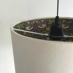 Cream Velvet Drum Lampshade/ Ceiling Shade William Morris Strawberry Thief Blue Interior - thumbnail 3