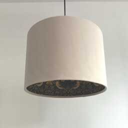 Cream Velvet Drum Lampshade/ Ceiling Shade William Morris Strawberry Thief Blue Interior - thumbnail 2