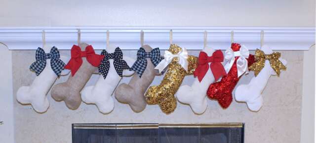 Mini Christmas Dog Stockings Customized Fabric & Bow Selection. Pet Stocking/Bone. Pre-Black Friday Sale - image 1