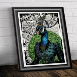 Peacock Print, Steampunk Art Bird Book Page Wall Decor Poster - thumbnail 3