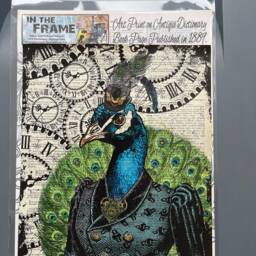 Peacock Print, Steampunk Art Bird Book Page Wall Decor Poster - thumbnail 2