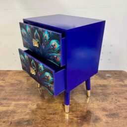 Peacock Square Two Drawer Side Table, Navy Blue Nightstand With Storage & Gold Accent. Jewel Colour - thumbnail 2