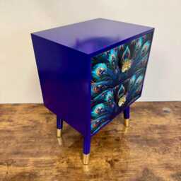 Peacock Square Two Drawer Side Table, Navy Blue Nightstand With Storage & Gold Accent. Jewel Colour - thumbnail 4