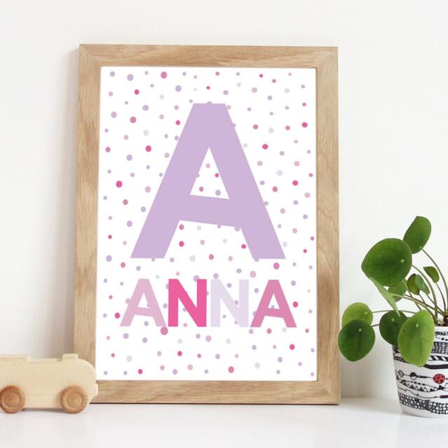 Girls Nursery Prints, Purple Initial Print, Name Bedroom Kids Wall Art, Playroom Pink Print - image 1