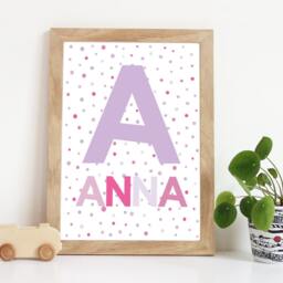 Girls Nursery Prints, Purple Initial Print, Name Bedroom Kids Wall Art, Playroom Pink Print - thumbnail 1