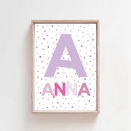 Girls Nursery Prints, Purple Initial Print, Name Bedroom Kids Wall Art, Playroom Pink Print - thumbnail 2