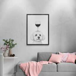 Bichon Frise Dog Art Print, Funny & Wine Drawing, Lover Wall Decor, Lovers Gifts - thumbnail 3