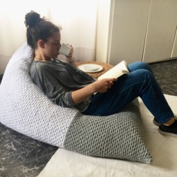 Chunky Knit Bean Bag Chair, Eco Cotton Adult Lounger, Modern Floor Seating Furniture