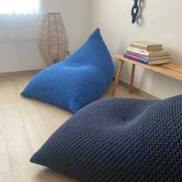 Chunky Knit Bean Bag Chair, Eco Cotton Adult Lounger, Modern Floor Seating Furniture - thumbnail 4