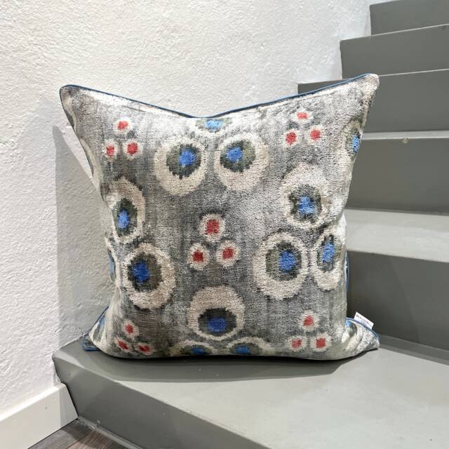 Velvet Ikat Pillow Cover Sapphire - Decorative Cushion For Sofa Or Bed - image 1