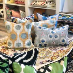 Velvet Ikat Pillow Cover Sapphire - Decorative Cushion For Sofa Or Bed - thumbnail 4