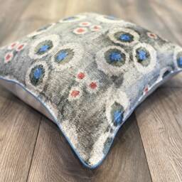 Velvet Ikat Pillow Cover Sapphire - Decorative Cushion For Sofa Or Bed - thumbnail 3